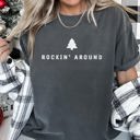 Medium Pepper Dark Gray Rocking Around The Christmas Tree Minimal Retro Rock And Roll Comfort Colors Tee