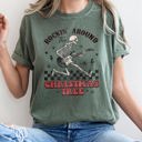 Small Moss Dark Green Rocking Around The Christmas Tree Skeleton Retro Rock And Roll Comfort Colors Tee