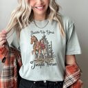 Medium Bay Light Sage Saddle Up Your Jingle Horse Christmas Cowgirl Cowboy Country Western Comfort Colors Tee