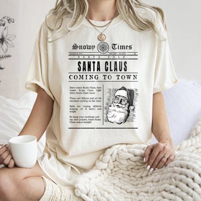 Santa Claus Is Coming To Town Retro Newspaper Vintage Christmas Comfort Colors Tee