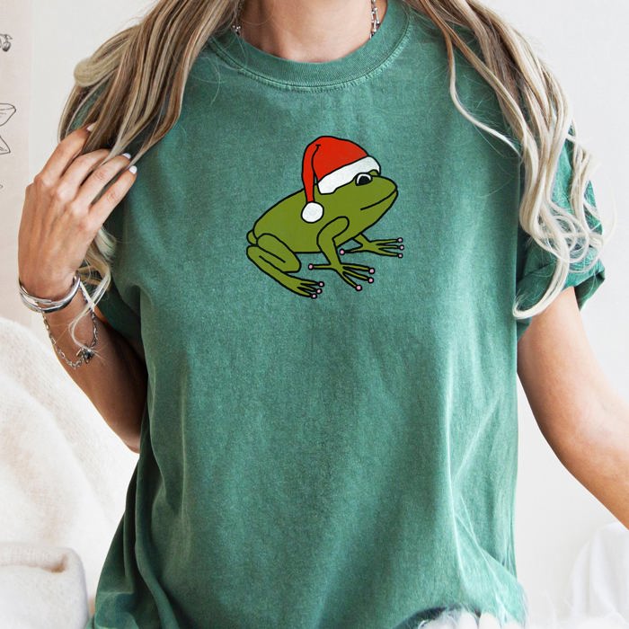 Santa Frog Christmas Retro Toad Holiday Edition Classic Cartoon Style Comfort Colors Tee