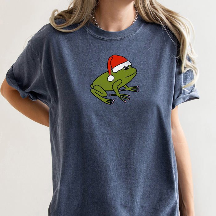 Santa Frog Christmas Retro Toad Holiday Edition Classic Cartoon Style Comfort Colors Tee