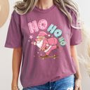 Medium Berry Red Ho Ho Ho Pink Skateboarding Santa Retro Christmas Graphic Holiday Edition Comfort Colors Tee