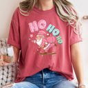 Small Crimson Red Ho Ho Ho Pink Skateboarding Santa Retro Christmas Graphic Holiday Edition Comfort Colors Tee