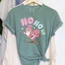 Large Light Green Ho Ho Ho Pink Skateboarding Santa Retro Christmas Graphic Holiday Edition Comfort Colors Tee