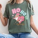 Large Moss Dark Green Ho Ho Ho Pink Skateboarding Santa Retro Christmas Graphic Holiday Edition Comfort Colors Tee