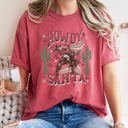  Howdy Santa Cowboy Reindeer Rodeo Desert Cactus Christmas Western Frontier Holiday Vintage Vibe Comfort Colors Tee