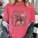 Medium Crimson Red Howdy Santa Cowboy Reindeer Rodeo Desert Cactus Christmas Western Frontier Holiday Vintage Vibe Comfort Colors Tee