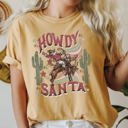 Large Mustard Howdy Santa Cowboy Reindeer Rodeo Desert Cactus Christmas Western Frontier Holiday Vintage Vibe Comfort Colors Tee