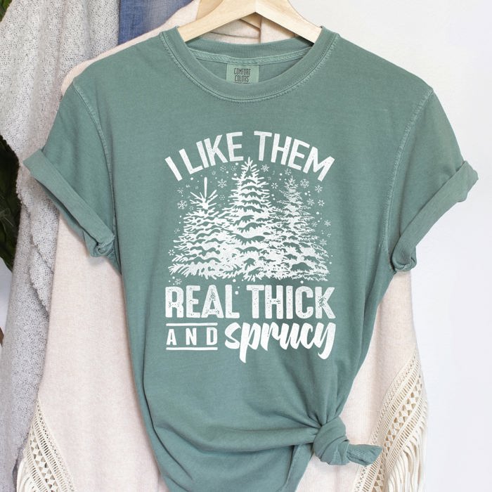 I Like Them Real Thick Christmas Retro Funny Baby Got Back Mix Pine Tree Comfort Colors Tee