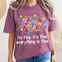 Large Berry Red I'm Fine, It's Fine, Everything Is Fine Christmas Lights Edition Comfort Colors Tee