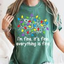 XL Blue Spruce Green I'm Fine, It's Fine, Everything Is Fine Christmas Lights Edition Comfort Colors Tee