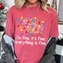 Large Crimson Red I'm Fine, It's Fine, Everything Is Fine Christmas Lights Edition Comfort Colors Tee