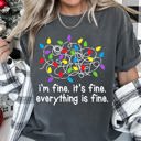Small Pepper Dark Gray I'm Fine, It's Fine, Everything Is Fine Christmas Lights Edition Comfort Colors Tee