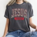 Large Pepper Dark Gray Jesus, Reason For The Season Leopard Print Christmas Faith Design Comfort Colors Tee