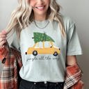 XL Bay Light Sage Jingle All The Way Retro Car Christmas Tree Snow Holiday Scene Comfort Colors Tee