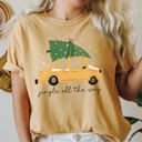 Medium Mustard Jingle All The Way Retro Car Christmas Tree Snow Holiday Scene Comfort Colors Tee