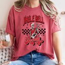 Small Crimson Red Jingle Bell Rocking Skeleton Retro Rock Music Vibe Nostalgic Vintage Halloween Party Theme Comfort Colors Tee