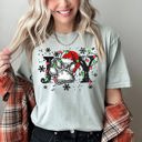 Large Bay Light Sage Joyful Christmas Dog Paw Print Design For Seasonal Joy And Cozy Family Moments Comfort Colors Tee