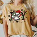 Medium Mustard Joyful Christmas Dog Paw Print Design For Seasonal Joy And Cozy Family Moments Comfort Colors Tee