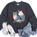 Large Dark Gray Heather Fox, Folk Art Scandinavian Christmas Fox Art Illustration For Cozy Nordic Holiday Sweatshirt
