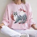 Small Light Pink Fox, Folk Art Scandinavian Christmas Fox Art Illustration For Cozy Nordic Holiday Sweatshirt