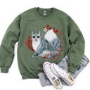 Large Military Green Fox, Folk Art Scandinavian Christmas Fox Art Illustration For Cozy Nordic Holiday Sweatshirt
