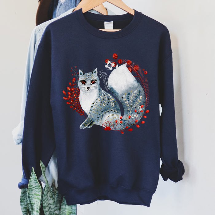 Fox, Folk Art Scandinavian Christmas Fox Art Illustration For Cozy Nordic Holiday Sweatshirt