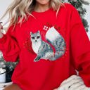 Medium Red Fox, Folk Art Scandinavian Christmas Fox Art Illustration For Cozy Nordic Holiday Sweatshirt
