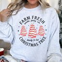 Large Ash Light Gray Farm Fresh Christmas Tree Cakes Festive Seasonal Bake Shop Illustration Artwork Holiday Decor Collection Sweatshirt