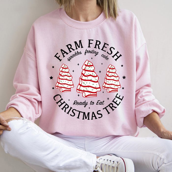 Farm Fresh Christmas Tree Cakes Festive Seasonal Bake Shop Illustration Artwork Holiday Decor Collection Sweatshirt