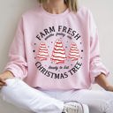 Large Light Pink Farm Fresh Christmas Tree Cakes Festive Seasonal Bake Shop Illustration Artwork Holiday Decor Collection Sweatshirt