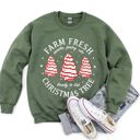 Small Military Green Farm Fresh Christmas Tree Cakes Festive Seasonal Treats For The Holidays Cozy Comfort Sweatshirt