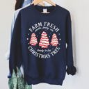 Large Navy Farm Fresh Christmas Tree Cakes Festive Seasonal Treats For The Holidays Cozy Comfort Sweatshirt