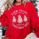 Large Red Farm Fresh Christmas Tree Cakes Festive Seasonal Treats For The Holidays Cozy Comfort Sweatshirt