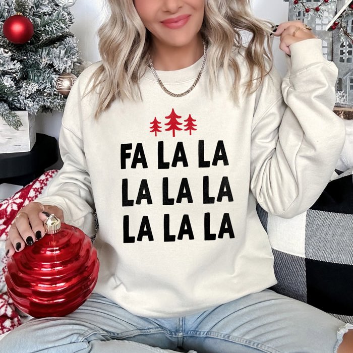 Fa La La Retro Christmas Trees Festive Vintage Holiday Decor Print Edition Sweatshirt