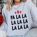Large Heather Sport Gray Fa La La Retro Christmas Trees Festive Vintage Holiday Decor Print Edition Sweatshirt