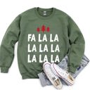 XXXL Military Green Fa La La, Retro Christmas Trees Sweatshirt