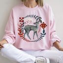 Deer Folk Art Scandinavian Christmas Scene With Nordic Winter Motifs And Rustic Charm Sweatshirt