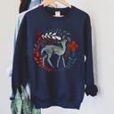  Deer Folk Art Scandinavian Christmas Scene With Nordic Winter Motifs And Rustic Charm Sweatshirt