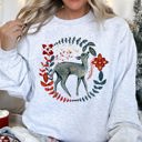 Medium Ash Light Gray Deer Folk Art Scandinavian Christmas Scene With Nordic Winter Motifs And Rustic Charm Sweatshirt
