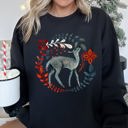 Large Black Deer Folk Art Scandinavian Christmas Scene With Nordic Winter Motifs And Rustic Charm Sweatshirt