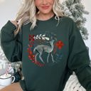 Medium Forest Green Deer Folk Art Scandinavian Christmas Scene With Nordic Winter Motifs And Rustic Charm Sweatshirt