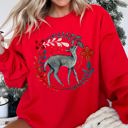 Medium Red Deer Folk Art Scandinavian Christmas Scene With Nordic Winter Motifs And Rustic Charm Sweatshirt