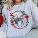 Large Heather Sport Gray Deer Folk Art Scandinavian Christmas Scene With Nordic Winter Motifs And Rustic Charm Sweatshirt