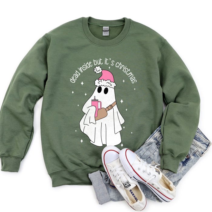 Dead Inside But It's Christmas Festive Snark Holiday Quote Cozy Winter Mood Edition Sweatshirt