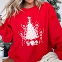 Medium Red Christmas Dancing Skeletons Festive Bone Parade Edition With Retro Holiday Charm Sweatshirt
