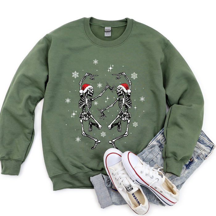 Dancing Skeletons Vintage Christmas Illustration Festive Holiday Parade Sweatshirt