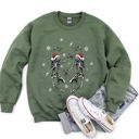 Large Military Green Dancing Skeletons Vintage Christmas Illustration Festive Holiday Parade Sweatshirt