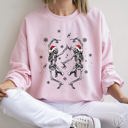 Small Light Pink Dancing Skeletons Retro Christmas Festive Skeleton Dance Motif Winter Holiday Illustration Sweatshirt